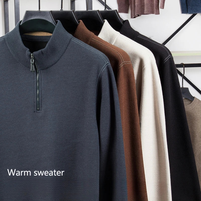 High Quality Velvet Thickening Sweater Bottoming Shirt, Men's Half Zip Pullover, Casual Loose New Warm T-shirt, Knitwear